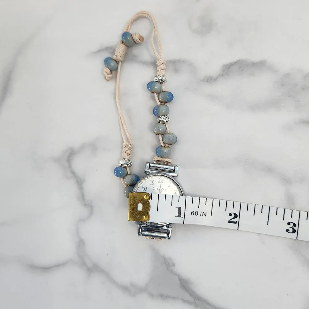New Ceramic Silver Dial Beaded Watch With Wax Rope